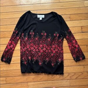 Casual Corner Annex Red Black Floral Blouse Sheer Women’s Size SP Petite Small